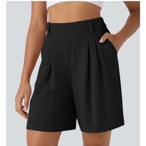 NWT Halara High Waisted Pocket Wide Leg Casual Linen-Feel Bermuda Shorts. Sz Med